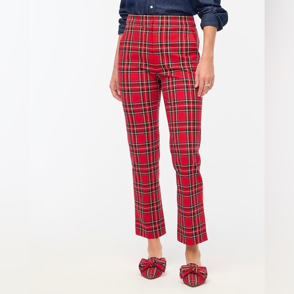 NWT - J. Crew Tartan crop straight pant (Red Black Plaid)